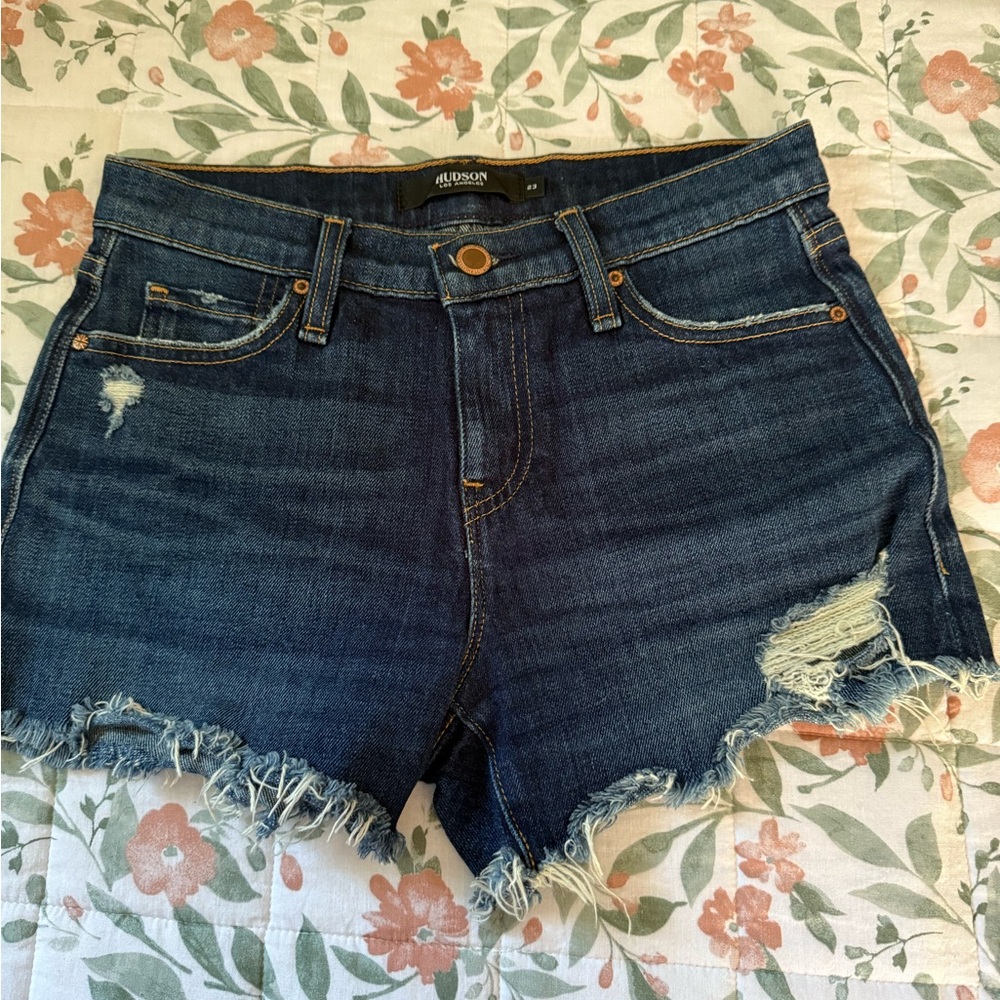 Hudson Jeans Blue Jean Shorts with Distressed Hem